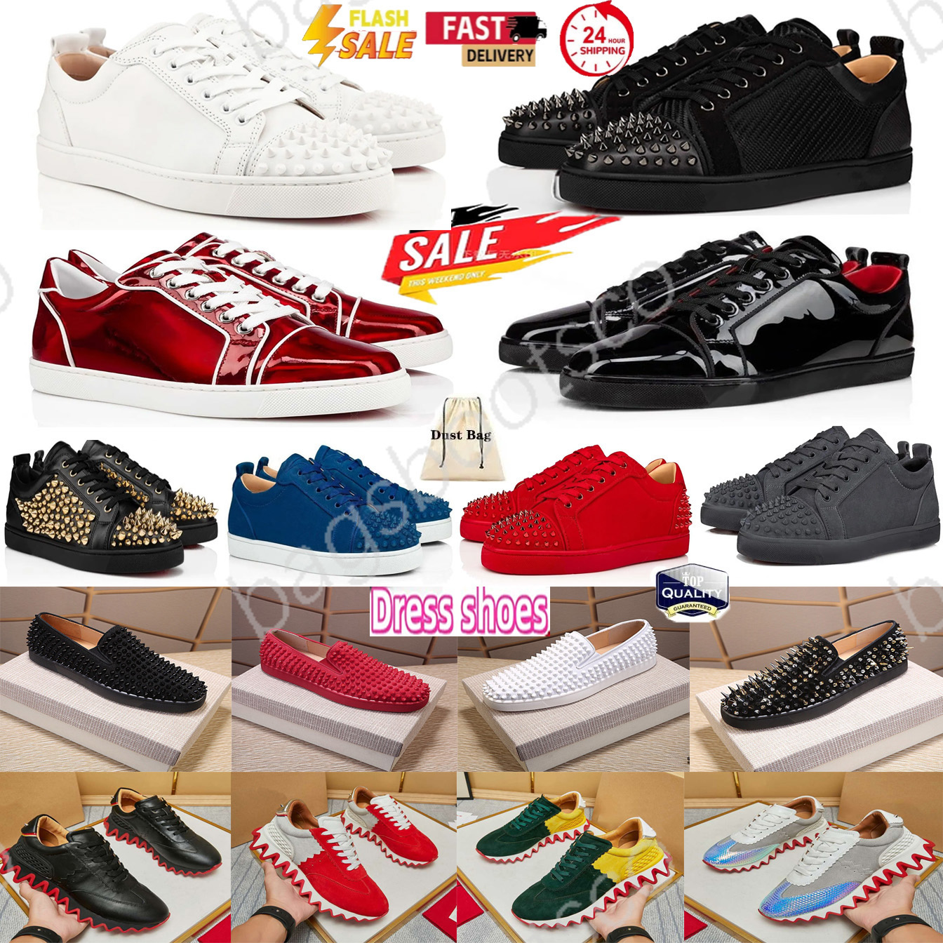 Designer shoes Red Dress Shoes Men Casual Shoes Bottoms Sneakers Glitter Grey Rivets Leather Suede Women Fashion Spikes Luxury classic Office Career sizes 35-47