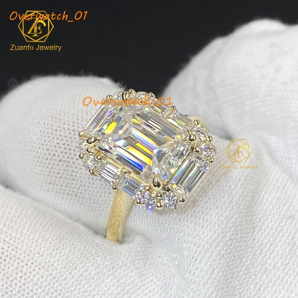 Luxury 14k Yellow Gold 3.5CT Emerald Cut Moissanite Halo Ring Woman Fine Jewelry Promise Moissanite Engagement Ring