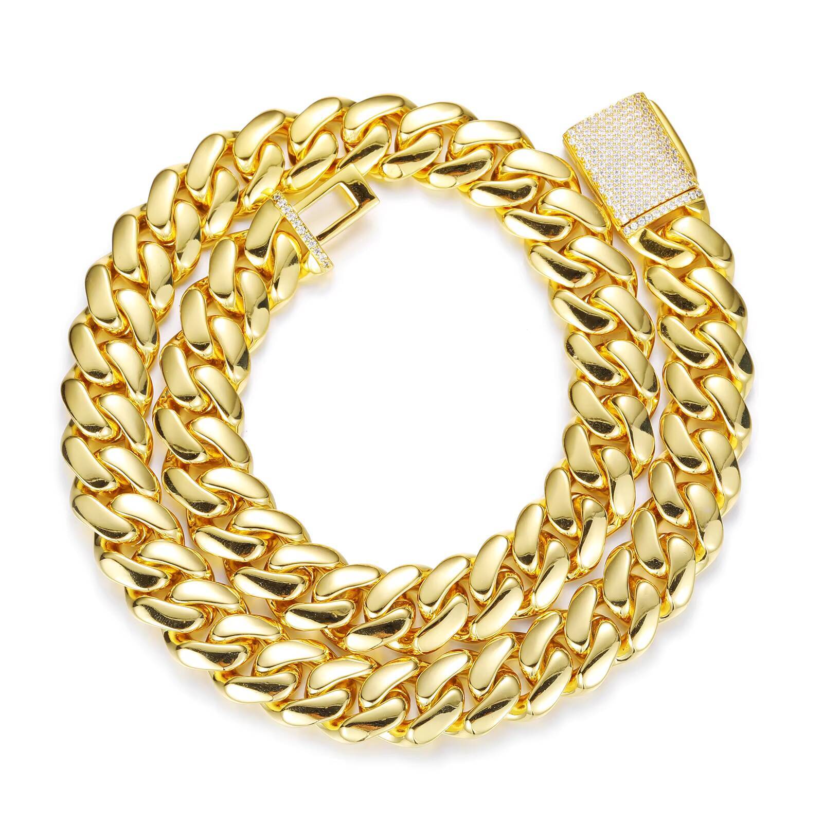 Cuban Chain Necklace 18K Gold Plated 18mm Thick Zircon Link Chain Trendy Gift Unisex Style