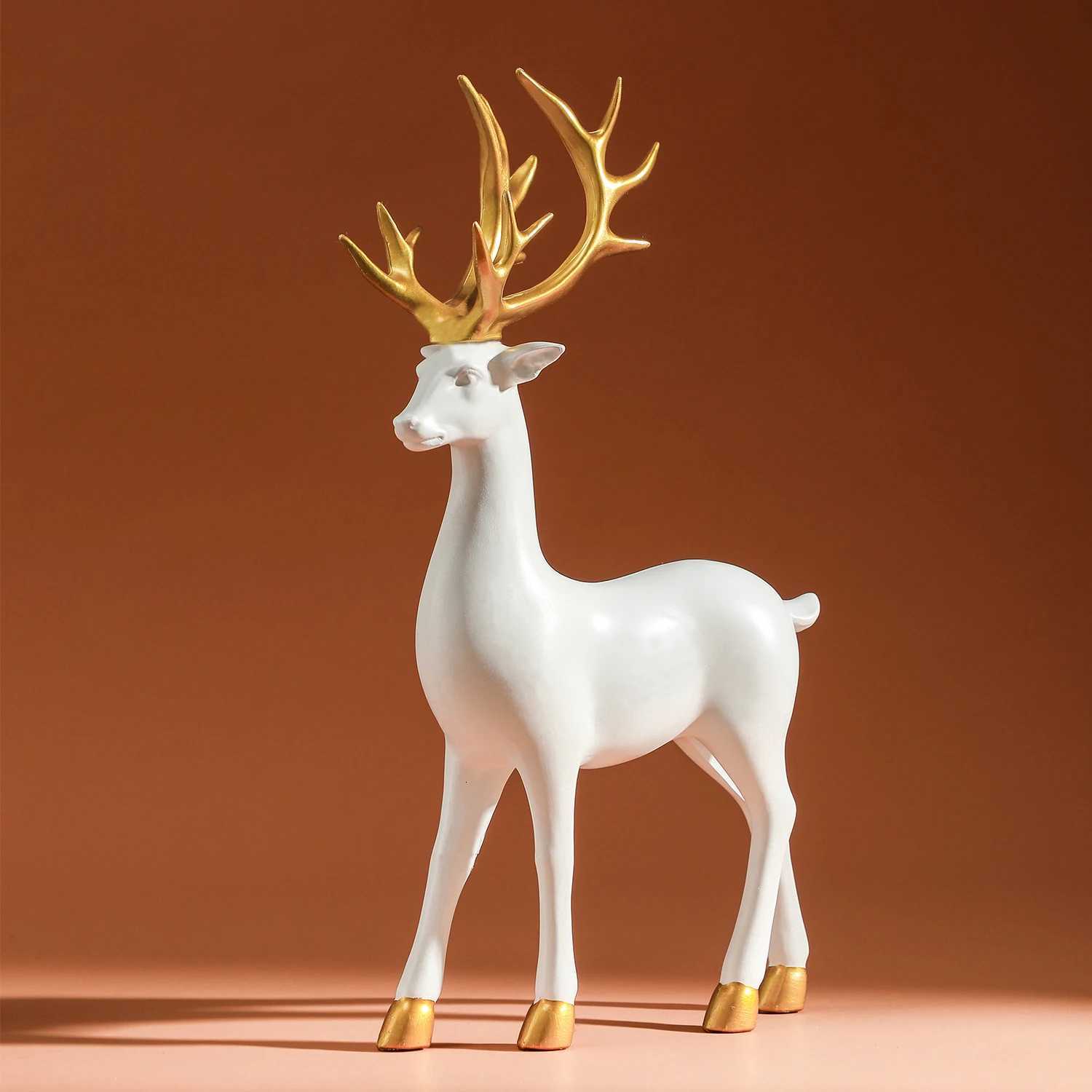 Reindeer Figurines White Deer Statue Elk Scpture Solid Synthetic Resin Living Ro He Christmas Decoration Tabletop Ornament H251129