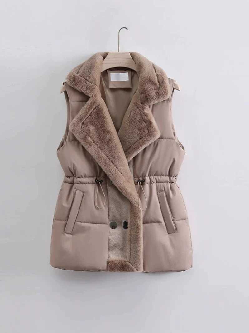 2025 New Large Size Double-Breasted Fur Collar Vest Coat WomenS Winter Fur Cotton Vest Female Vest Jacket Women Waistcoat CoatT251129