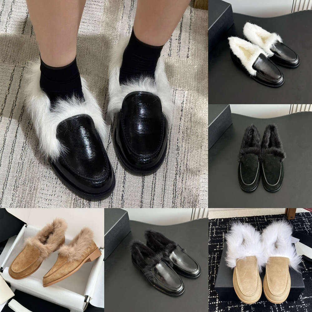 Luxury loafers designer shoe woman fur shoes top quality Suede leather loafers loafer womens fur slip on furry fluffy Flat Dress shoes winter warm Shearling Sandals