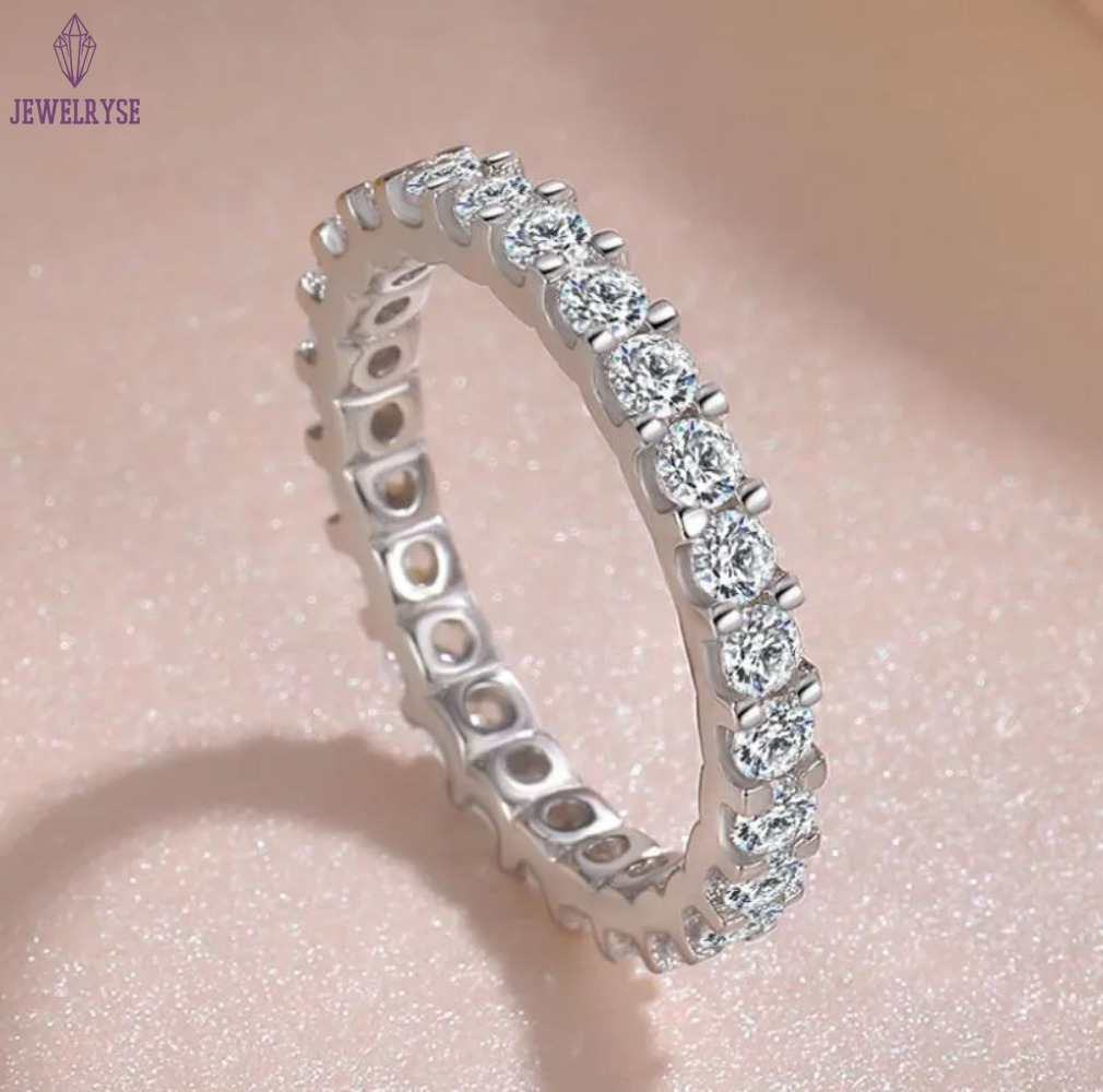 Sparkling Gorgeous Handmade Full Round Cut Moissanite Diamond Gemstones Wedding Rings Pure 100% 925 Sterling Silver Party Eternity Women Band Ring Gif