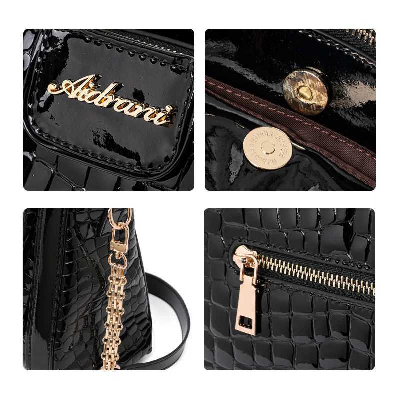 Black Crocodile - Embossed Patent Leather Top - handle Bag K251128