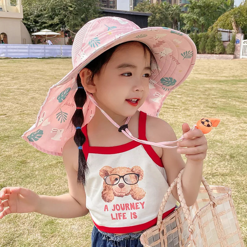 Childrens sun hat summer childrens outdoor collar earmuffs UV protection beach boys and girls travel flip cover y250421
