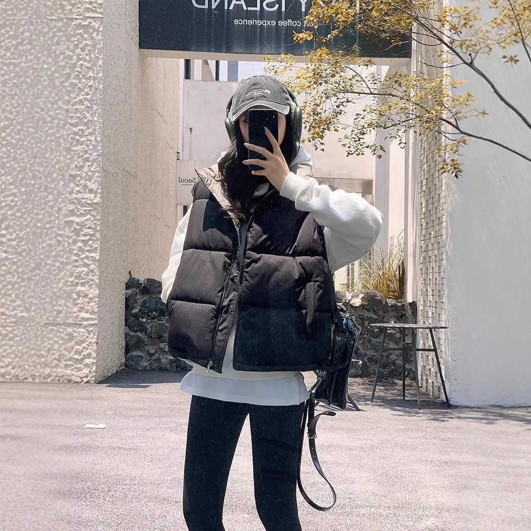 Fashion Double Sided Womens Cotton Vest Autumn Winter Stand Collar Thick Sleeveless Jacket Solid Color Loose Warm WaistcoatT251129