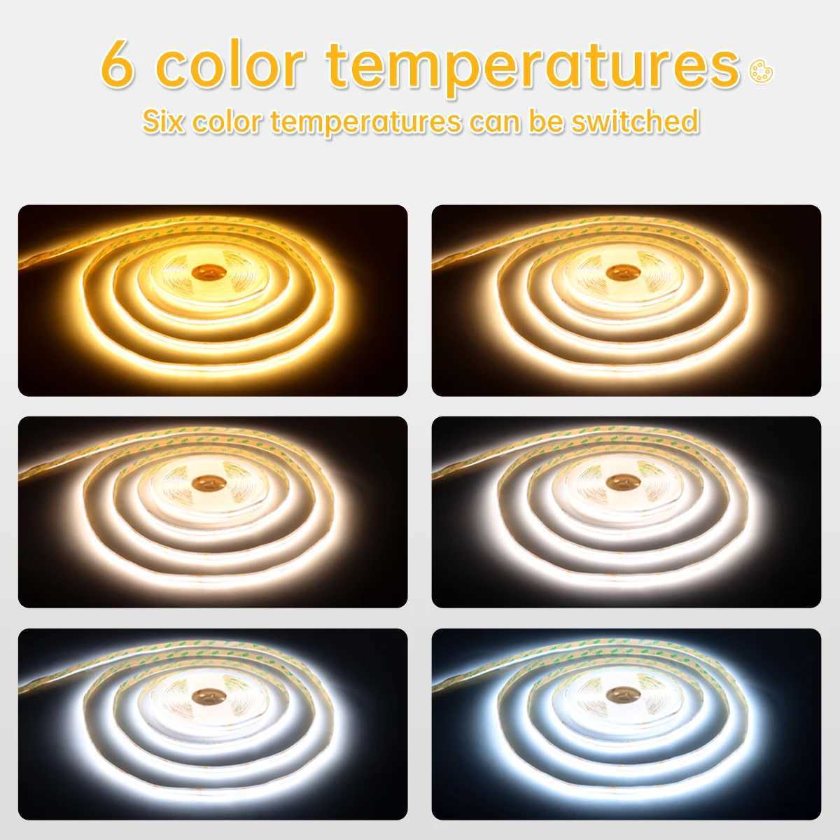 CCT COB LED Strip Lights High Density 576 LEDs/m Flexible Dimmable FOB Led Tape 2700K to 6500K Changeable DC24V LED Lighting Kit M251129