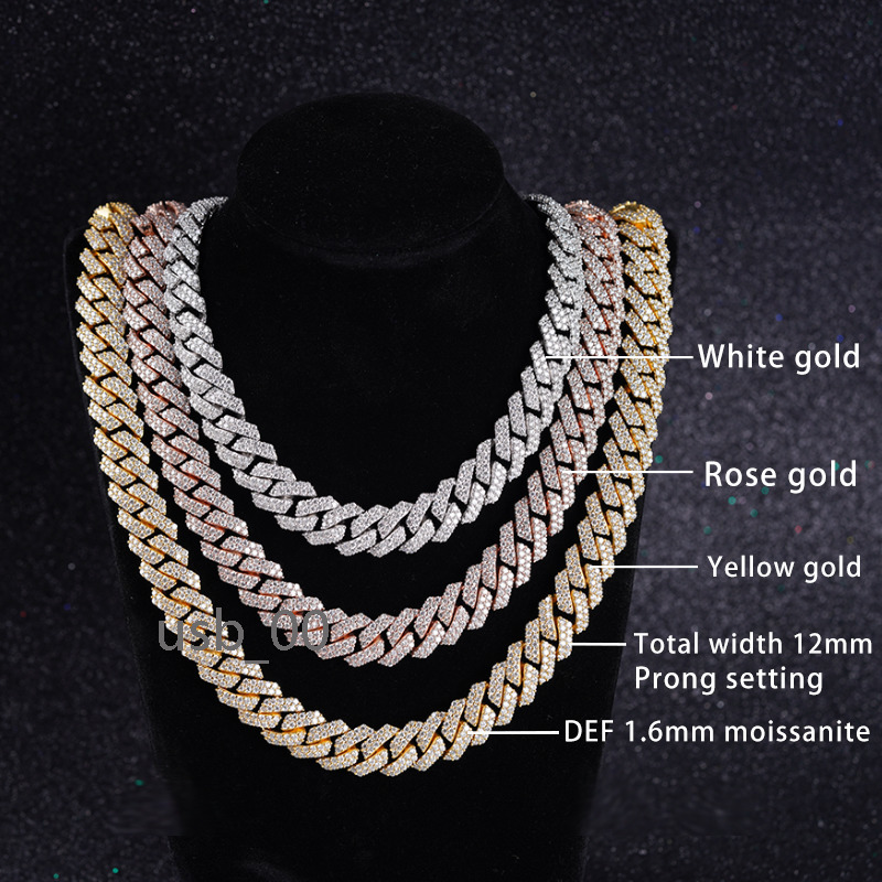 Starsgem 12mm Cuban Link Necklace Erkek Kolye Ready to Ship 925 Sterling Silver Moissanite Cuban Link Chain