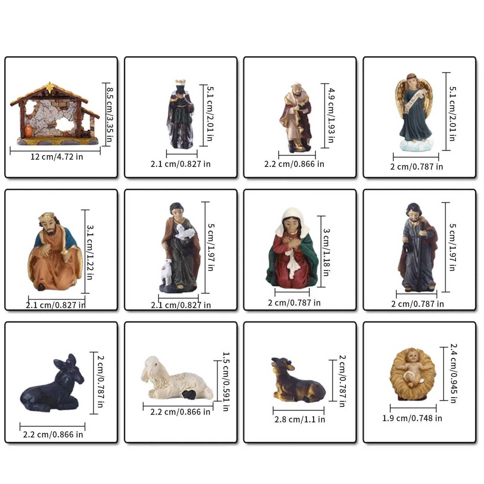 Nativity Set 12 Pieces Religious Jesus Birth Scptures Resin Holiday Decorations Nativity Scene Manger Statue H251129