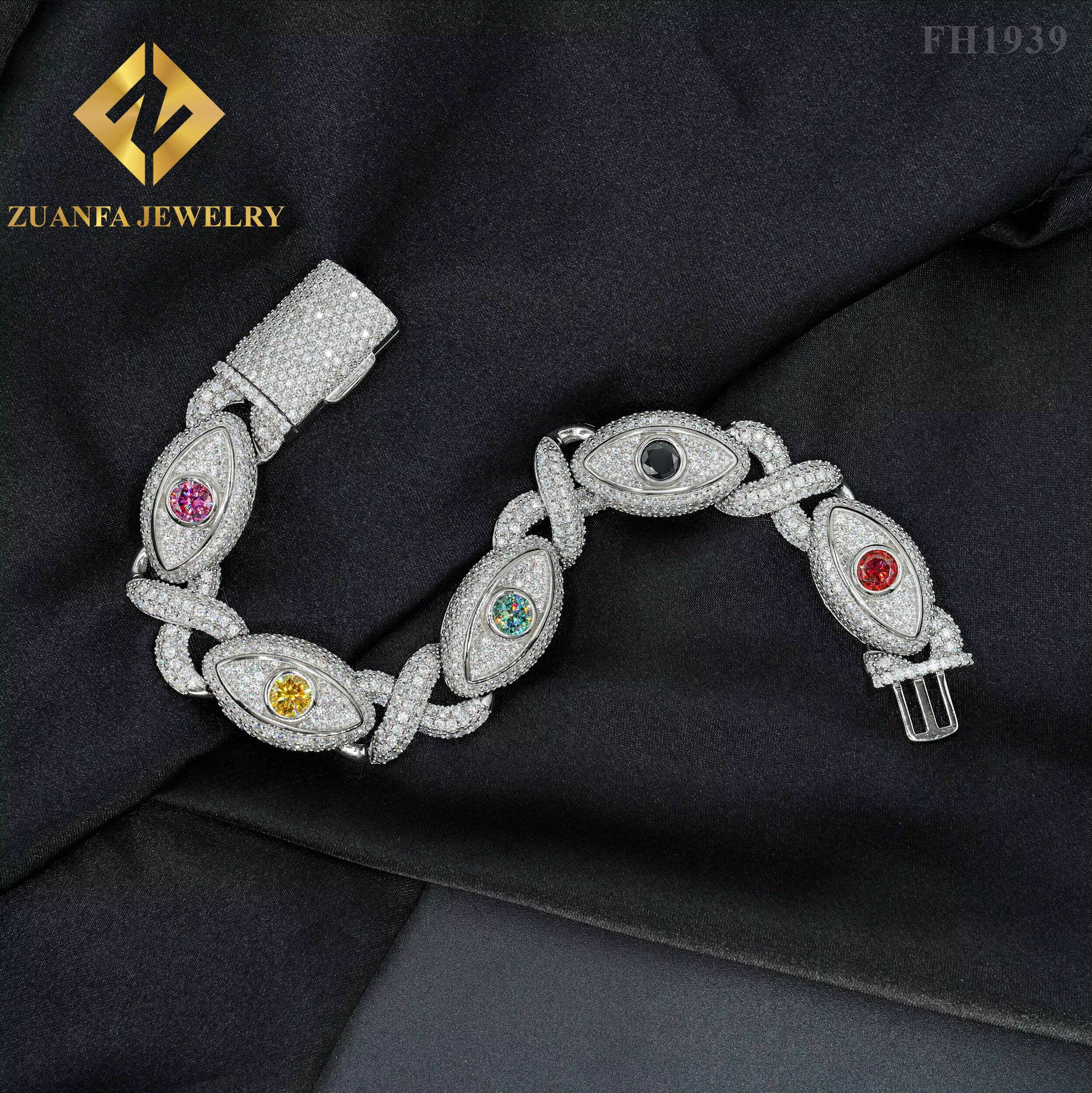 Ankh Eye of Horus Moissanite Jewelry 925 Sterling Silver Cuban Link Chain Hip Hop Jewelry Cuban Necklace Bracelet for Men Women
