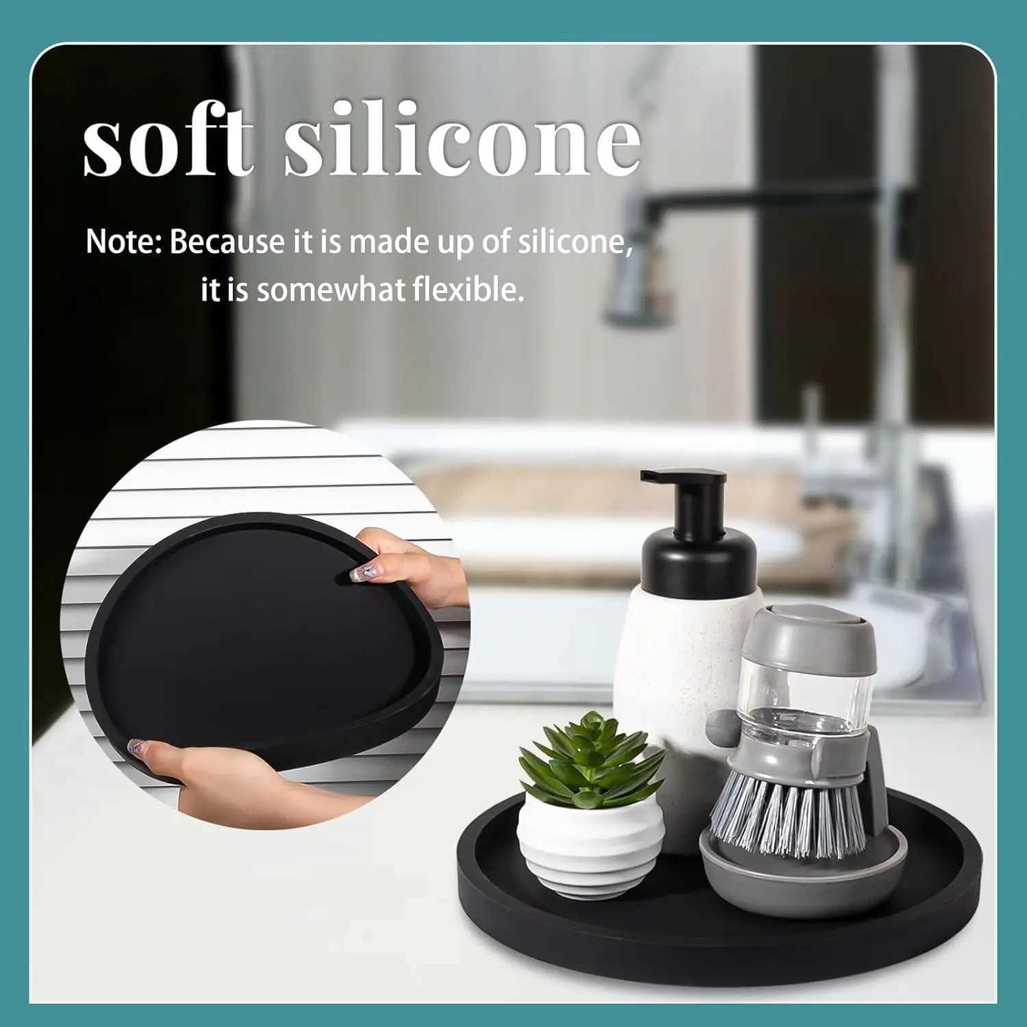 Silicone Bathroom Tray Round Vanity Tray Decorative Soap Holder Kitchen Countertop Organizer Coffee Table Decor for Candle Y251129