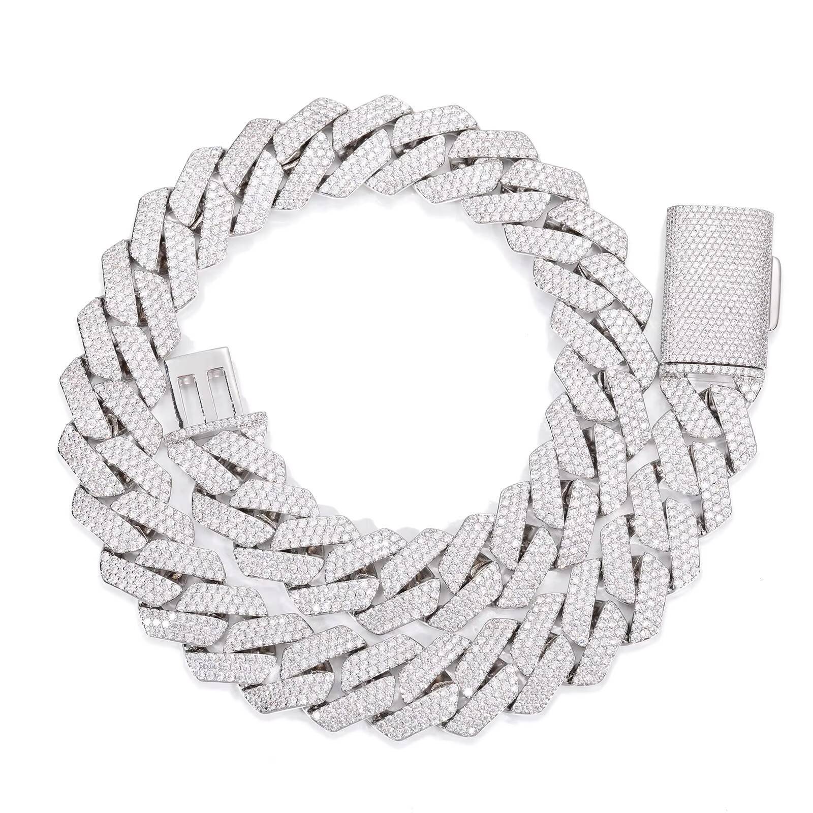 European American Style 10mm Double-Row CZ Cuban Link Chain Necklace Hip Hop Streetwear Fashion for Men Women Mainly Made Zircon