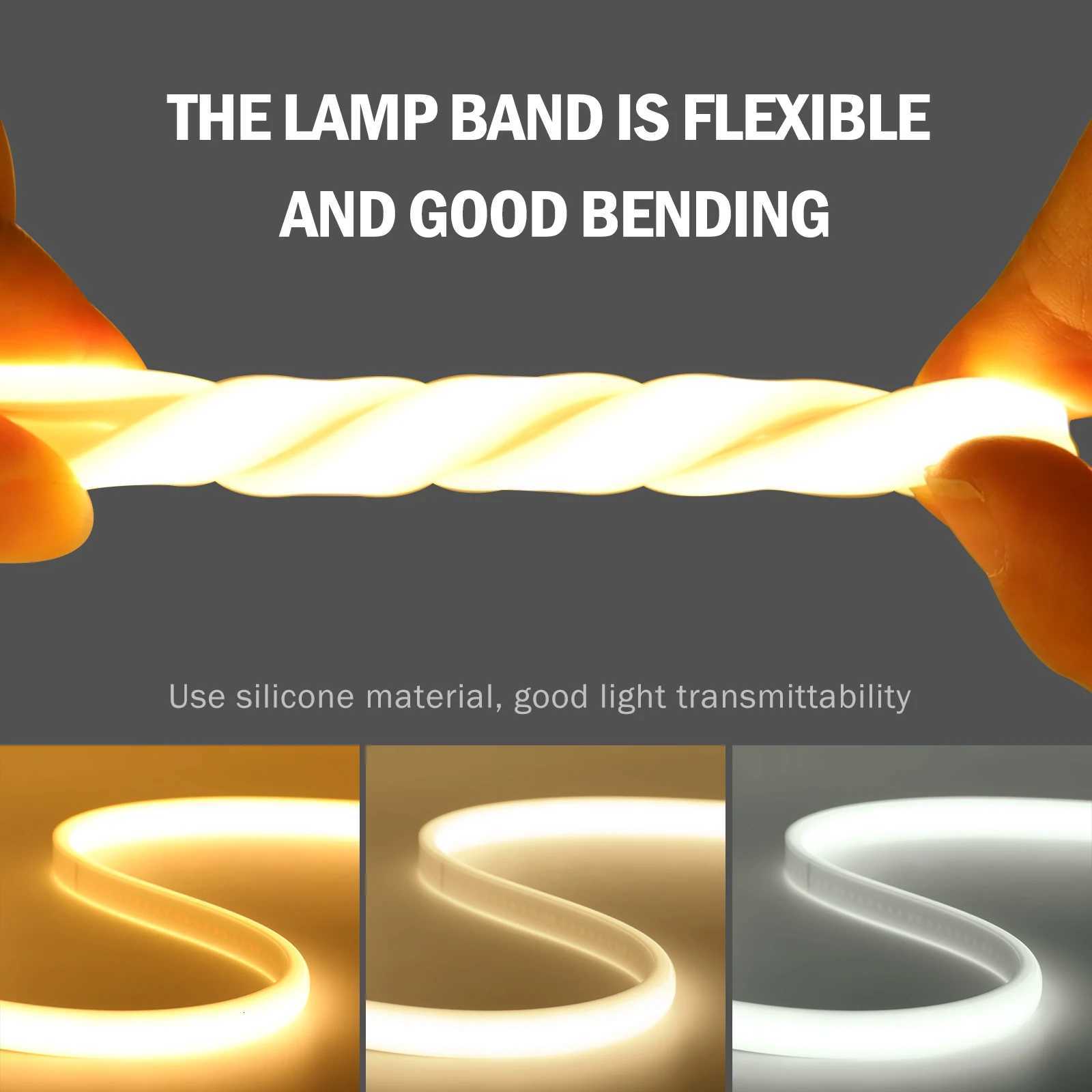 COB LED Strip Light With EU Switch/Dimmer Plug 220V 230V 240V Waterproof IP65 Tape Kitchen Cabinet Lamp 3000K 4000K 6000K Ribbon M251129