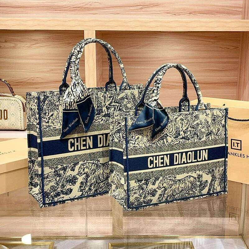 Hong Kong Embroidery Portable Tote New Spring and Summer Large Capacity Premium Commuter Bag