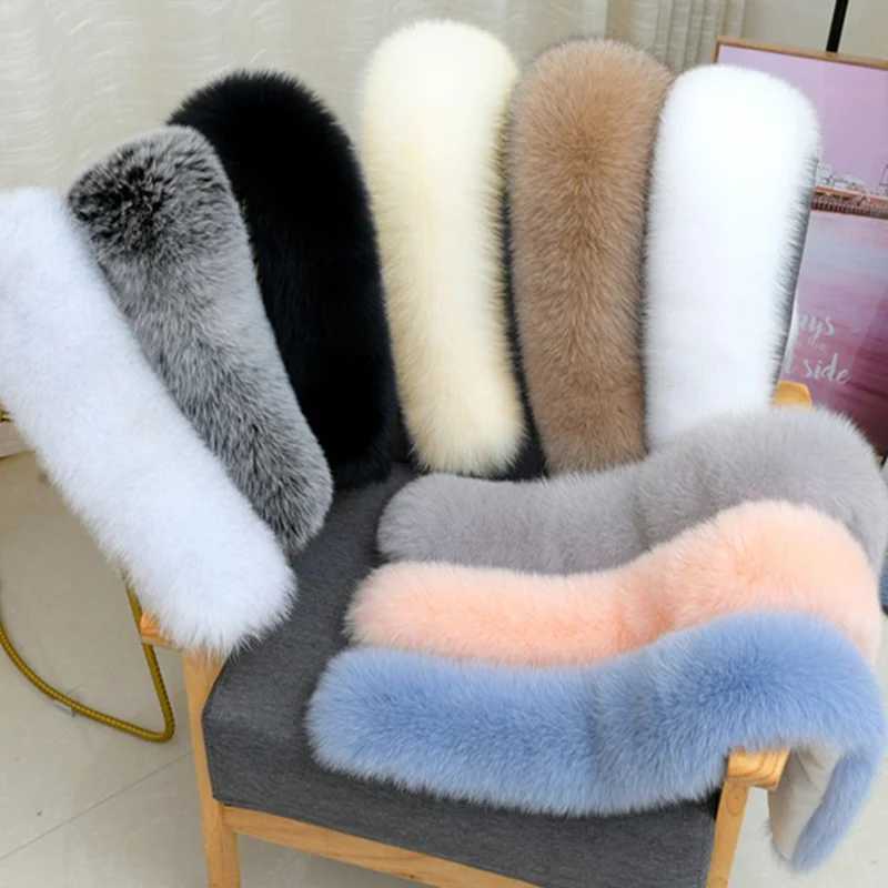 100 Real Fox Fur Collar Winter removable fur Hood Trims Warm Furry Decor Shawls for Coat Parkas Luxury Female fur ScarfJ251129