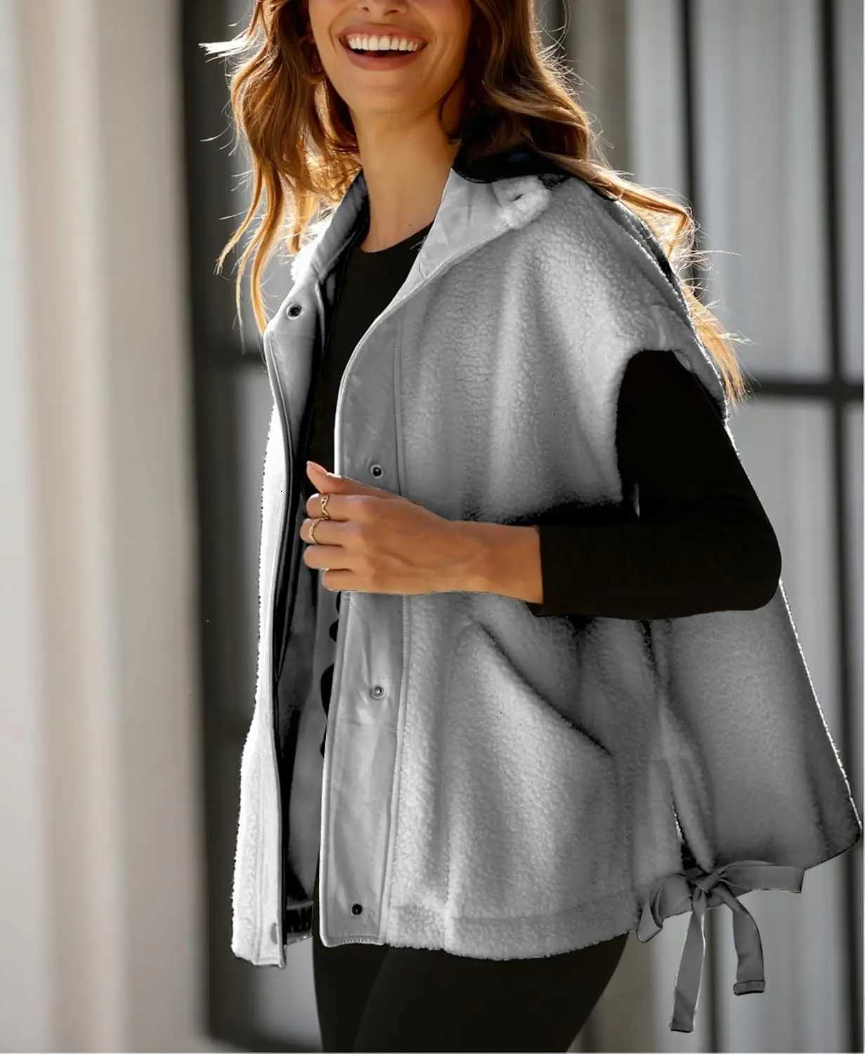 Womens Fuzzy Fleece Vest Oversized Sleeveless Sherpa Jacket Warm Button Down Gilet Outerwear with PocketsT251129