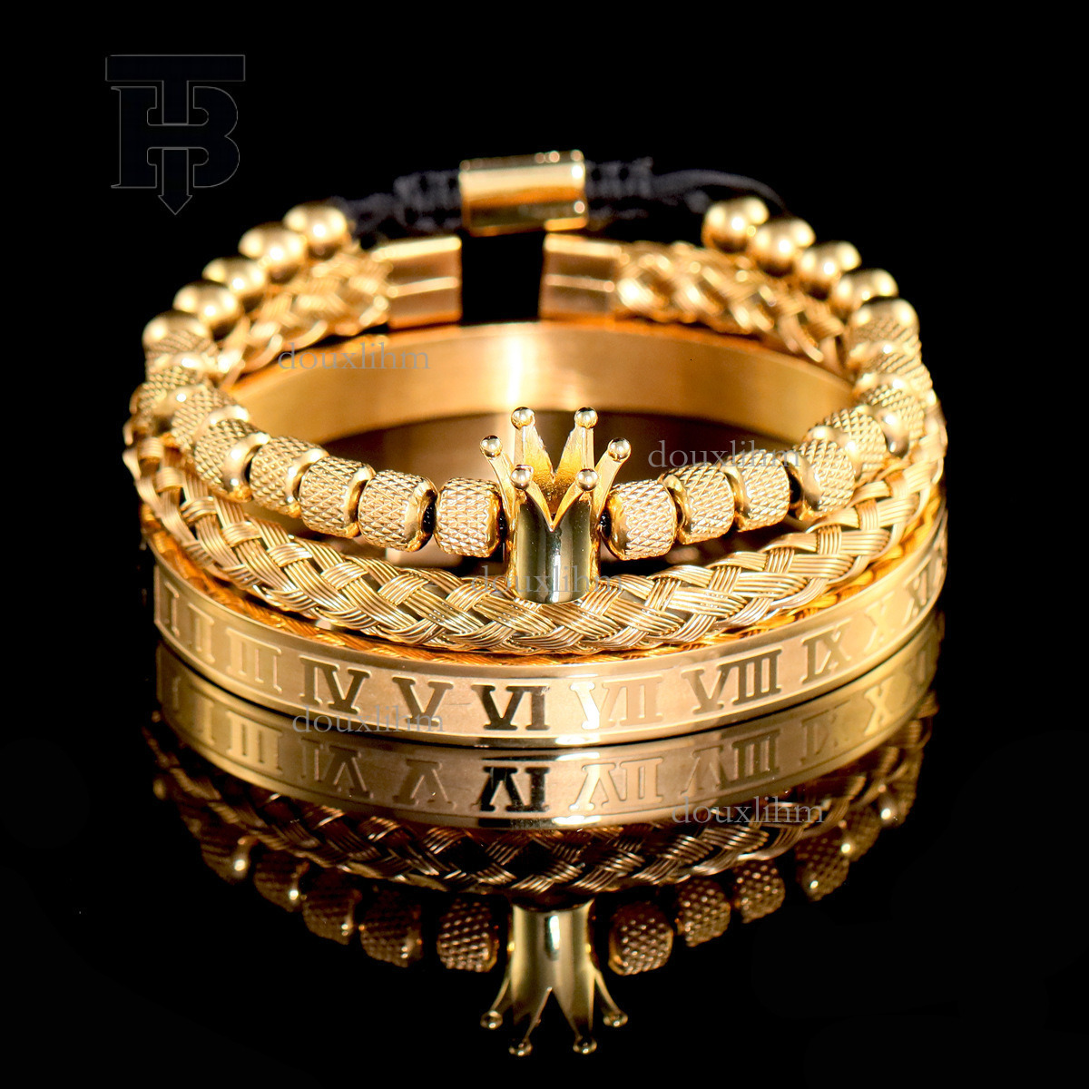 TB BHULAMTE Designer Luxury Micro Inlaid Leopard Head Bracelet Set Stainless Steel Roman Bracelet Fried Dough Twists Punk Style Accessories Fashion Je