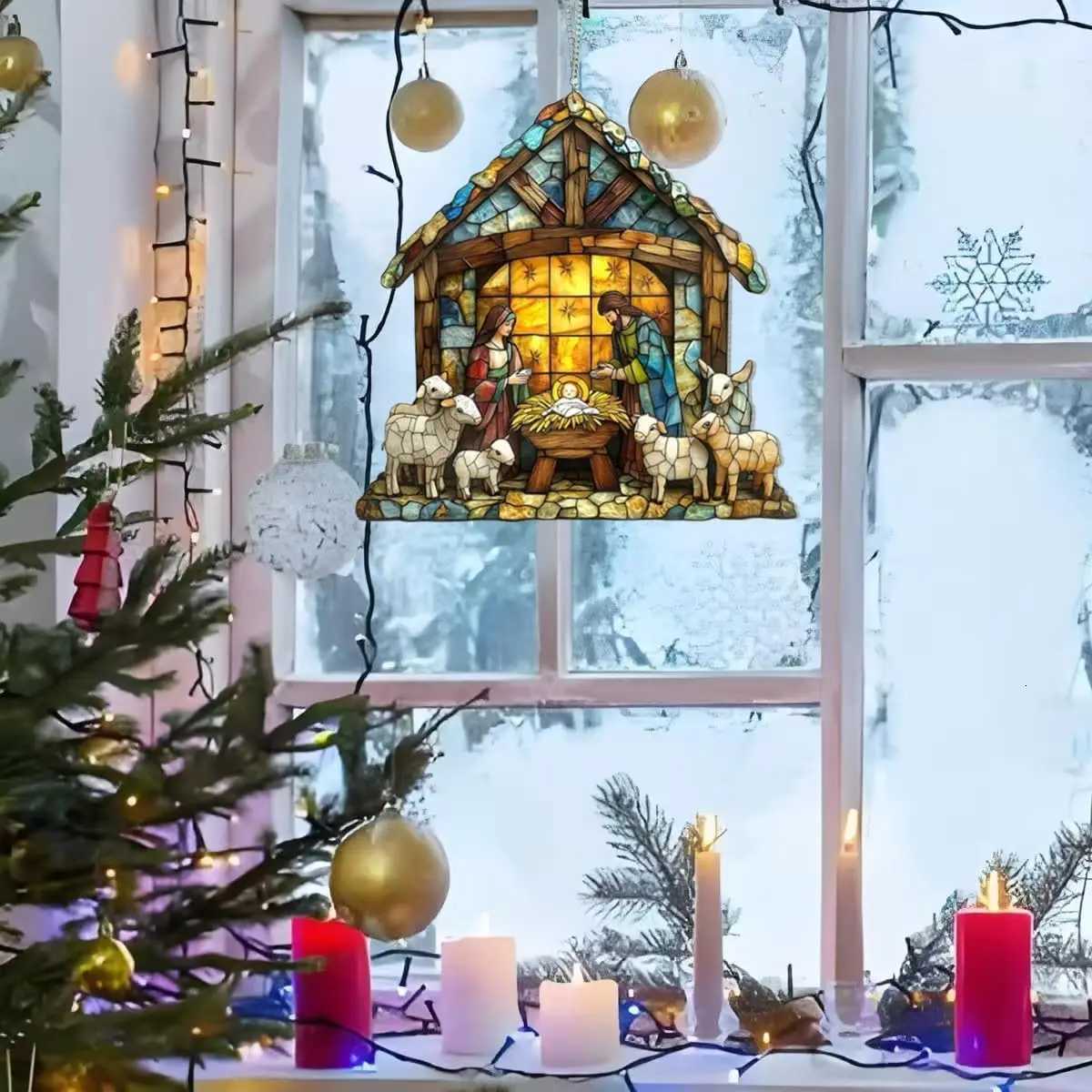 Nativity Scene Suncat Nativity Scene Stai Window Hanging Christmas Tree Nativity Hanging Religious Ornament H251129