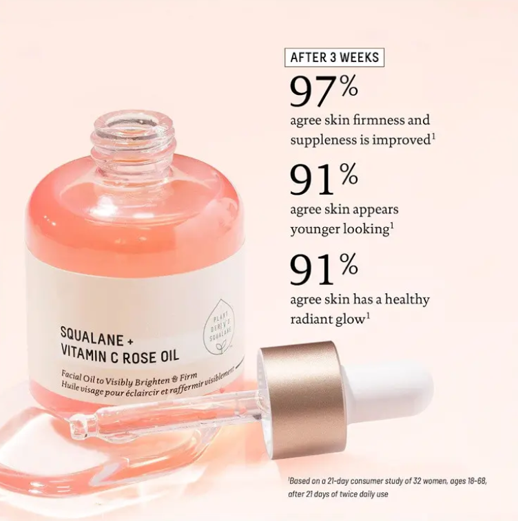 Biossance Face Oil Serum 50ml SQUALANE Copper Peptide Rapid Plumping Serum 1.7floz 30ml SQUALANE Vitamin C Rose Oil