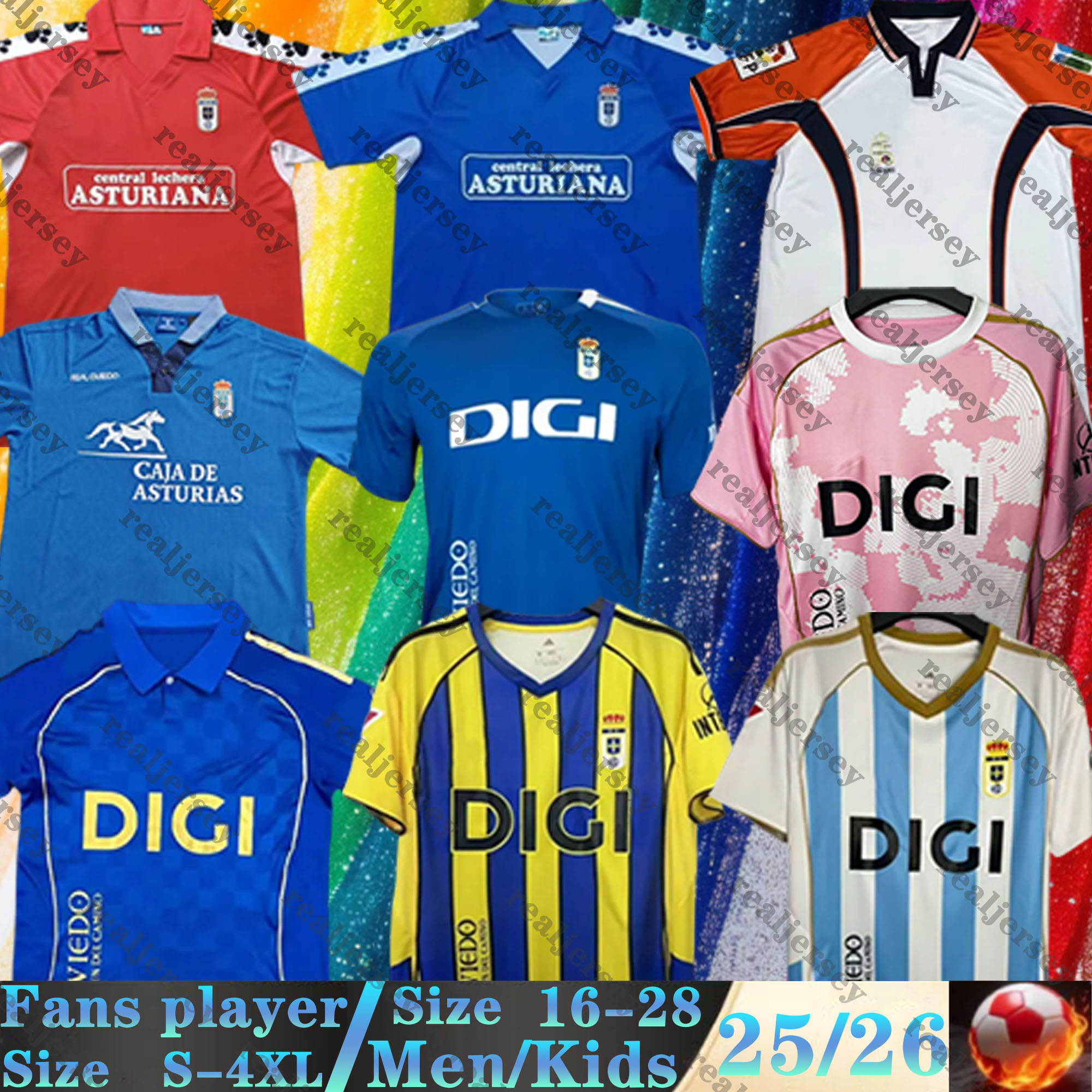 24 25 26 Real Oviedo Mens Soccer Jerseys Retro 90 91 96 97 CAMARASA Jimmy Javi Mier Borja.S S.CAZORLA Daniel Aceves Home Blue Away 2025 2026 men kids kit Football Shirts