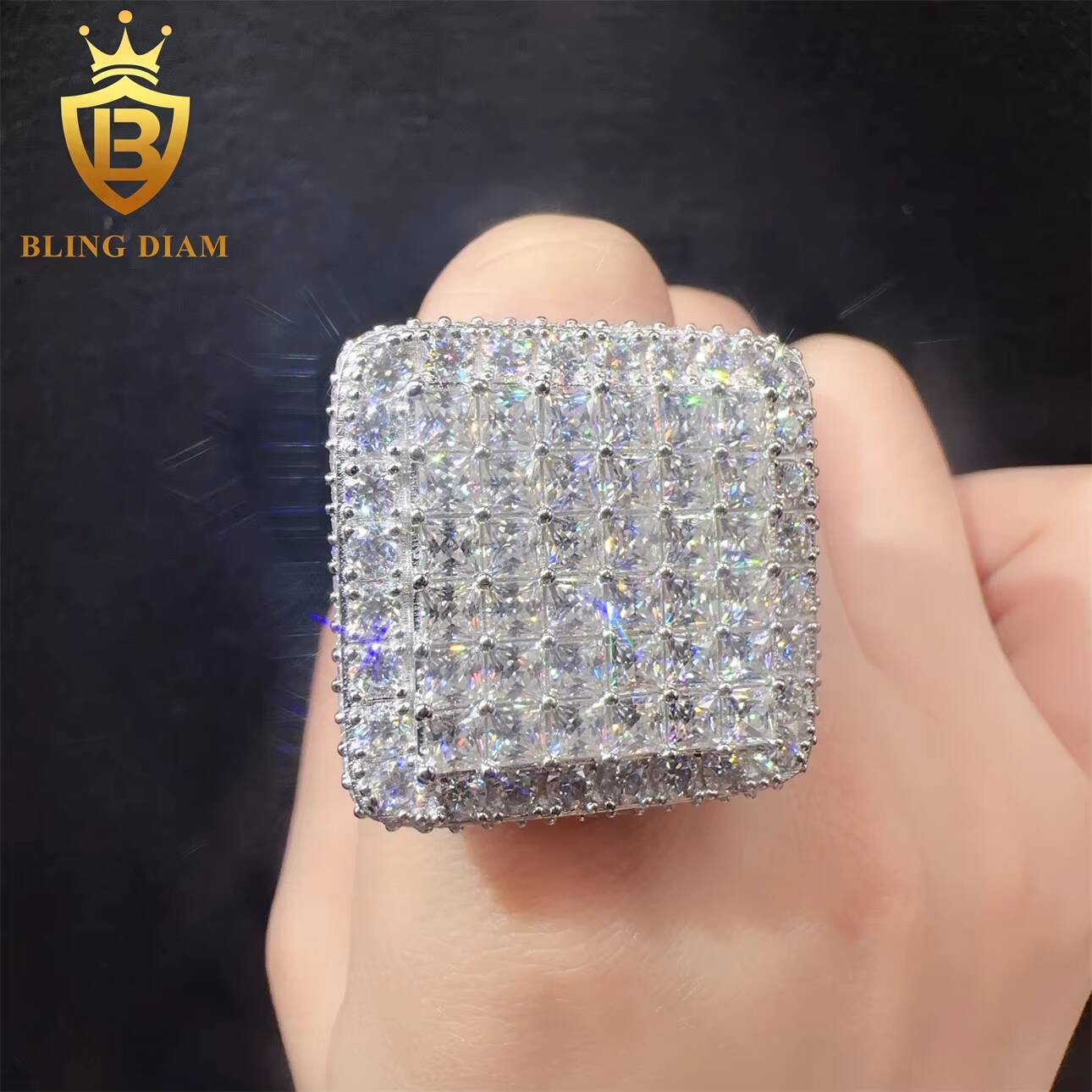 Hip Hop Custom Fine Jewelry VVS Moissanite Diamond Sterling Silver 925 Ring for Men