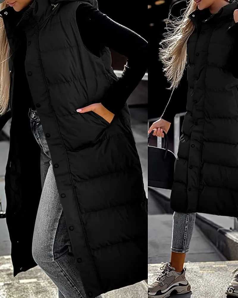 Hooded Zipper Jacket Women Oversize Waistcoat Winter Outerwear Hooded Parka Fashion Quilted Vest CasualT251129