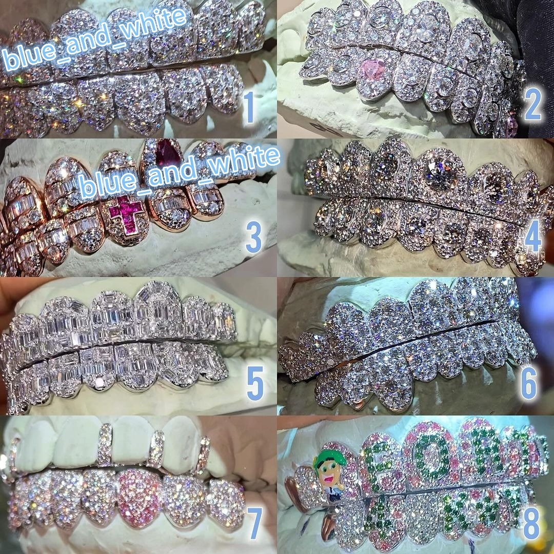 Custom Flower Setting Ice Out Grillz Hip Hop Jewelry Big Stone Grillz VVS Moissanite Diamond Grillz 925 Silver for Man