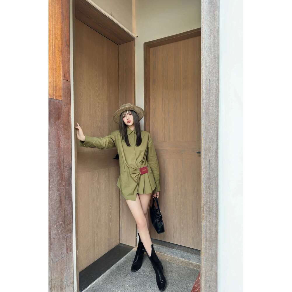 25 Spring And Summer New Long Sleeve Waist Shirt Women Irregular Lacing Leather Label Design Slim Temperament Blouse