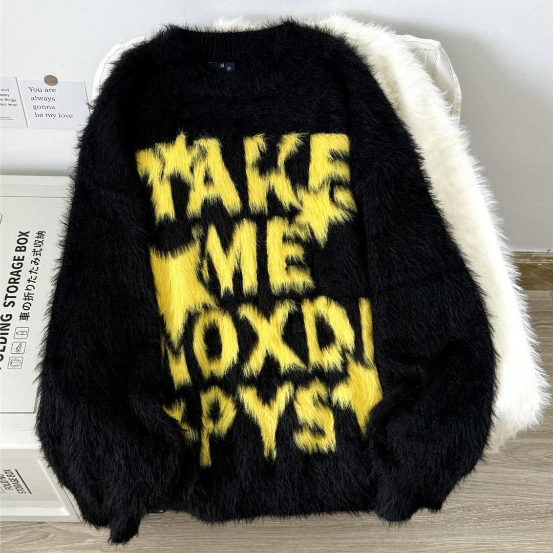 American Style Letter Jacquard Crew Neck Sweater for Men and Women Autumn and Winter Trendy Brand Lazy Style Cleanfit Knitted Sweater 241114