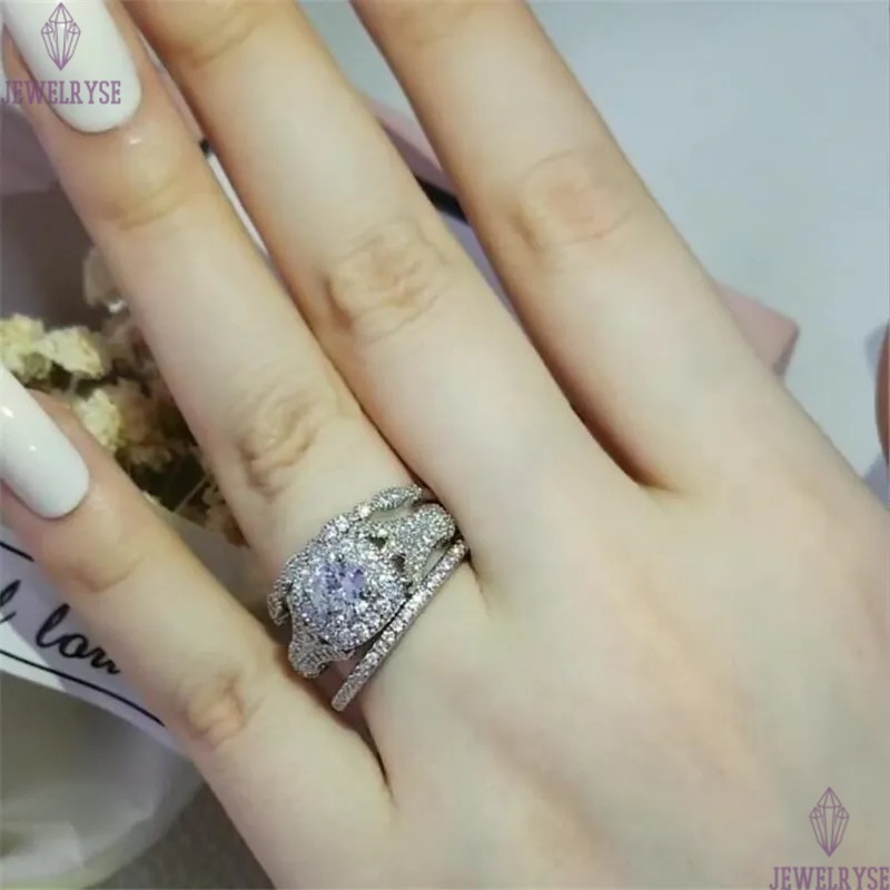 Size 5-10 Top Sell Wedding Rings Vintage Jewelry 925 Sterling Silver Round Cut White Topaz CZ Promise Diamond Gemstones Party 3PCS Women Engagement Ba