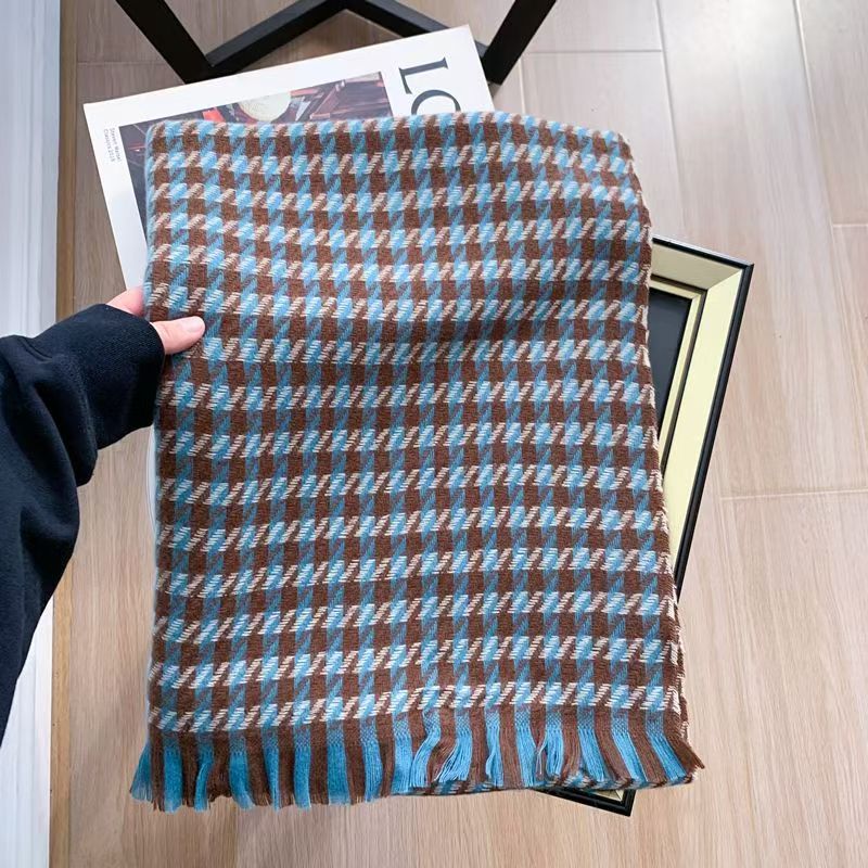 T592 New Color Houndstooth Korean Short Beard Imitation Cashmere Women's Scarf Fashionable and Versatile Neck Shawl Keep Warm
