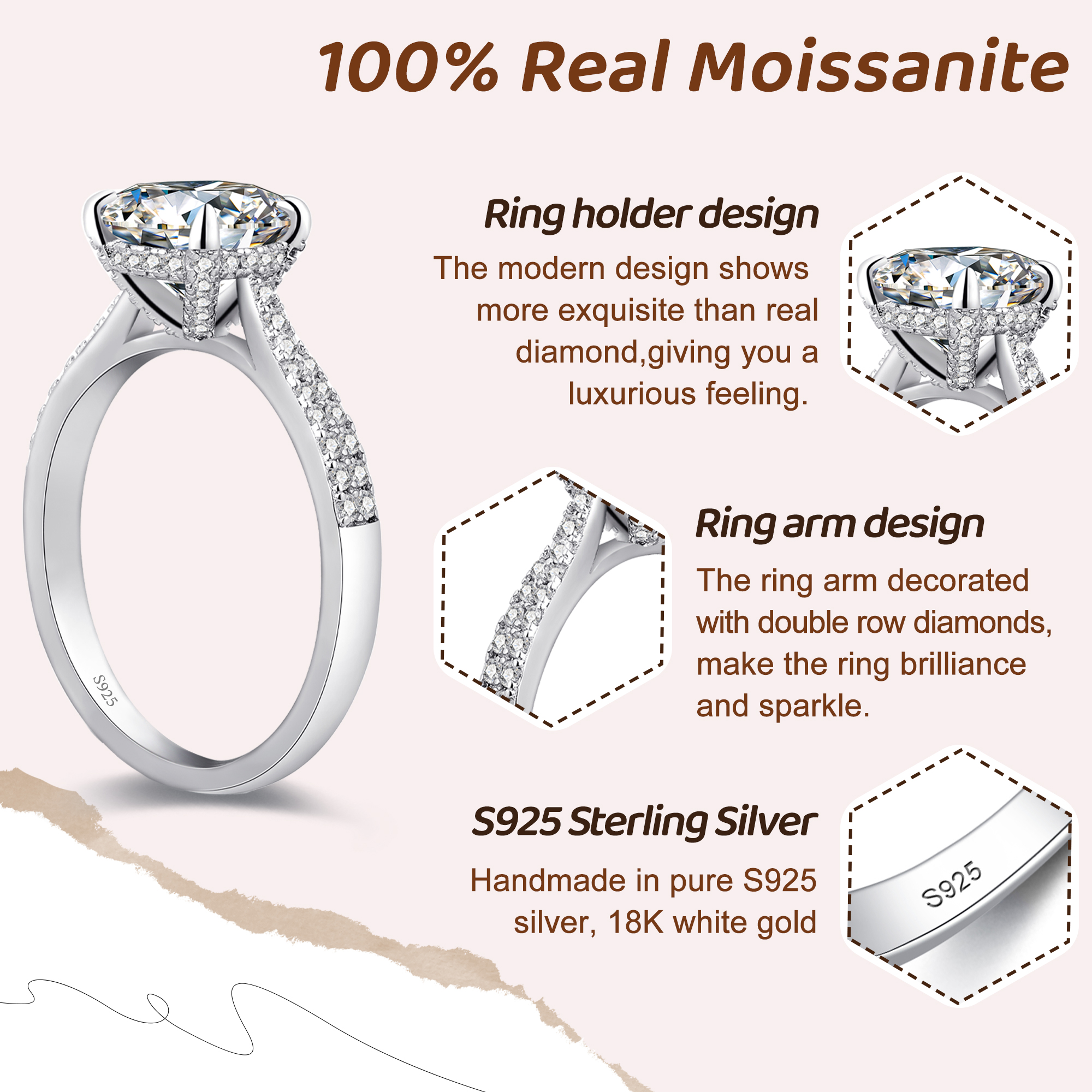 Elegant 4 CT Round Moissanite Engagement Ring - 18K Gold Plate with S925 Sterling Silver Band.
