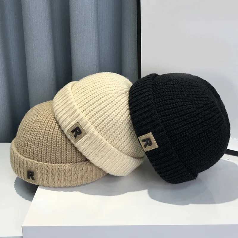 Vitnage Baby Brimless Hat Autumn Winter Letter Docker Cap Warm Knitted Solid Color Kids Boys Girls BeanieXJ251129