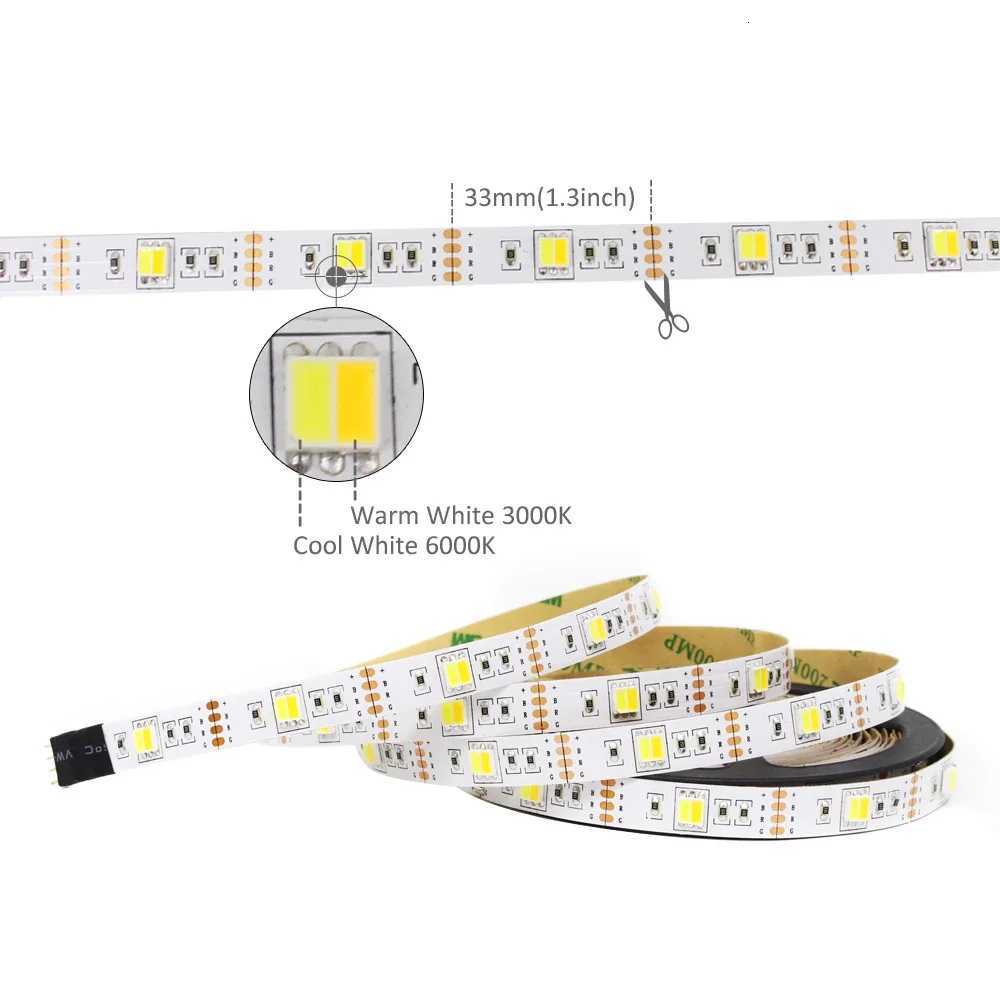 CCT LED Strip Lights 5V USB Dimmable 30LEDs/m SMD5050 CW WW Dual White Flexible Ribbon RF Remote Control Backlight TV Lighting M251129