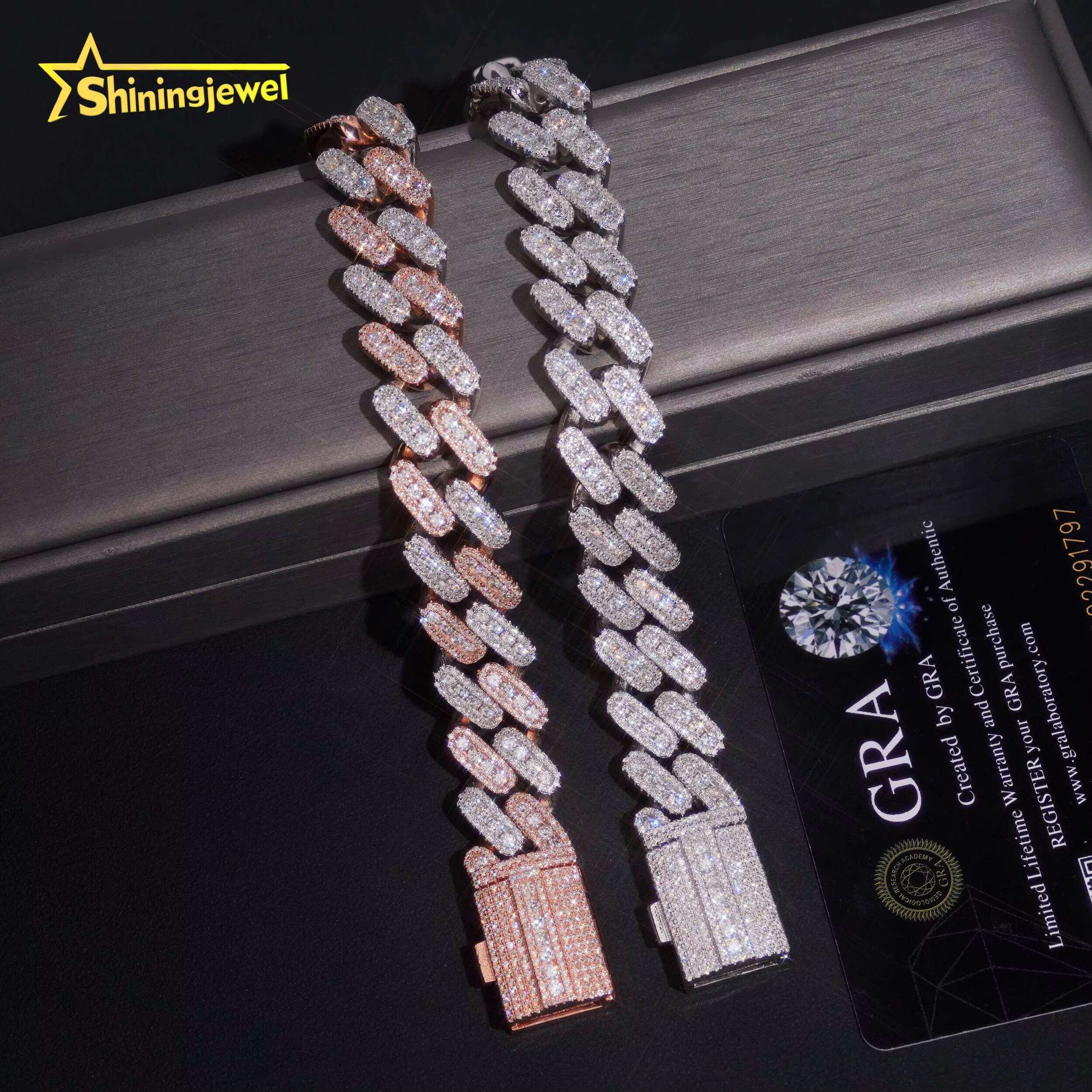 Luxury 15mm Moissanite Cuban Bracelet 2 Tone for Men Women 925 Silver Anniversary Gift Elegant Birthday Present in Velvet Box