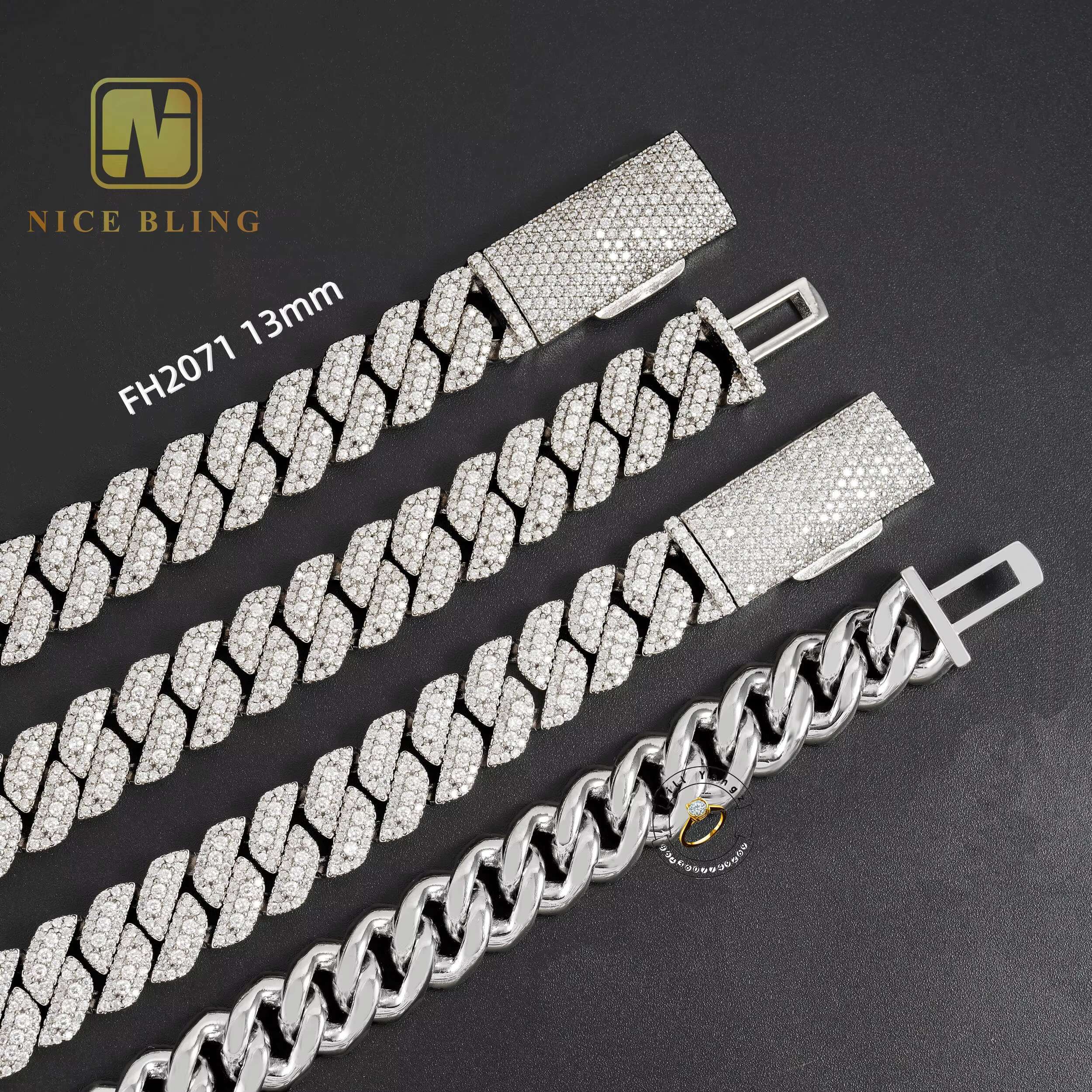 12mm 13mm Moissanite S925 Hip Hop Iced Out Fine Jewelry 10k 12k14k 18k Gold Plated Bust Down Cuban Link Bracelet New Year Gift