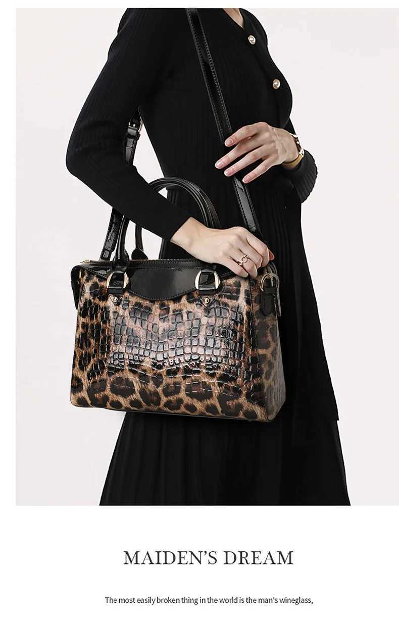 2025 New Genuine Leather Leopard Print Womens Handbags Fashion Versatile Cowhide Shoulder Bag Large Capacity Tote K251128