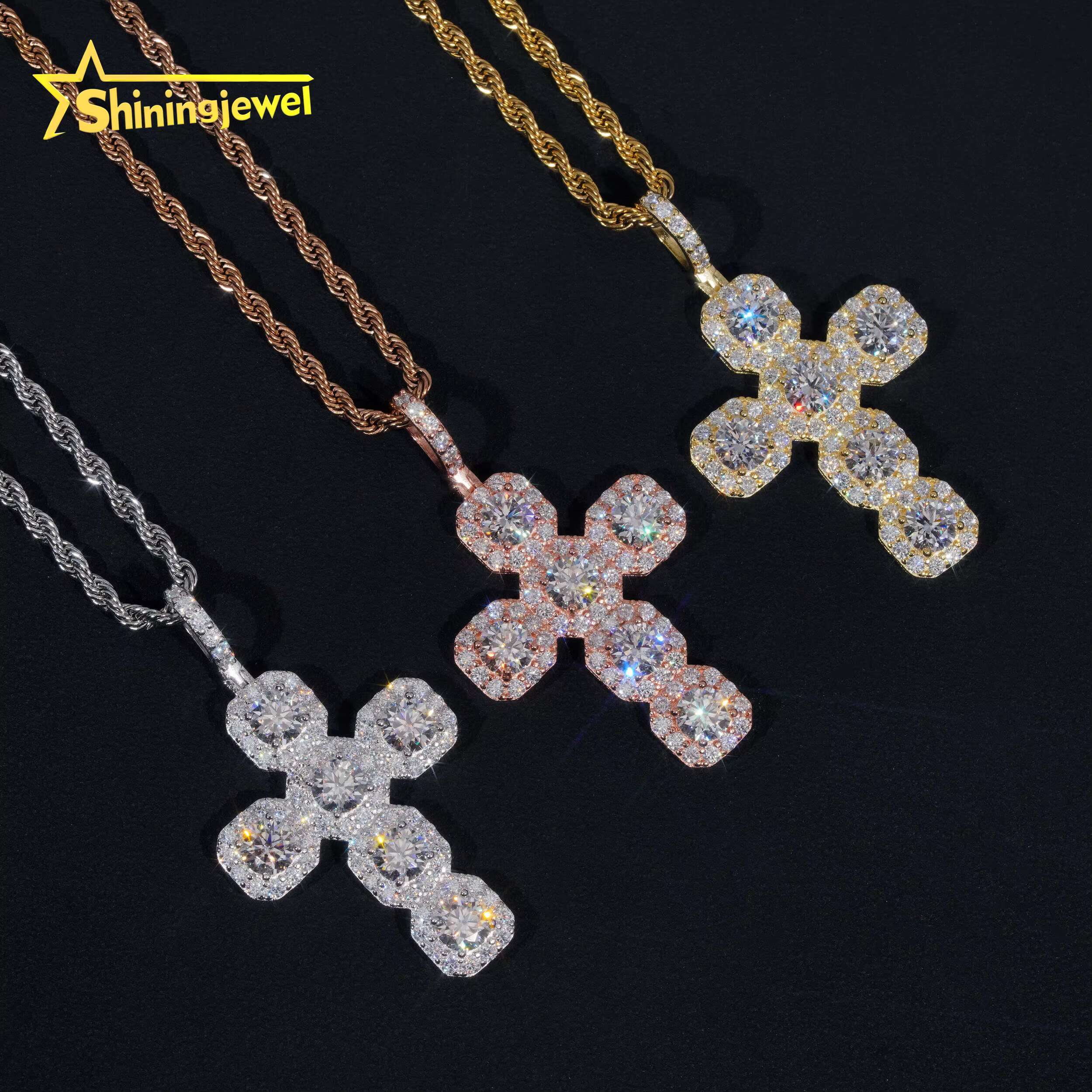 New Design Hot Selling 925 Sterling Silver Hip Hop Jewelry Necklace Pendants VVS Iced Out Moissanite Diamond Cross Pendant