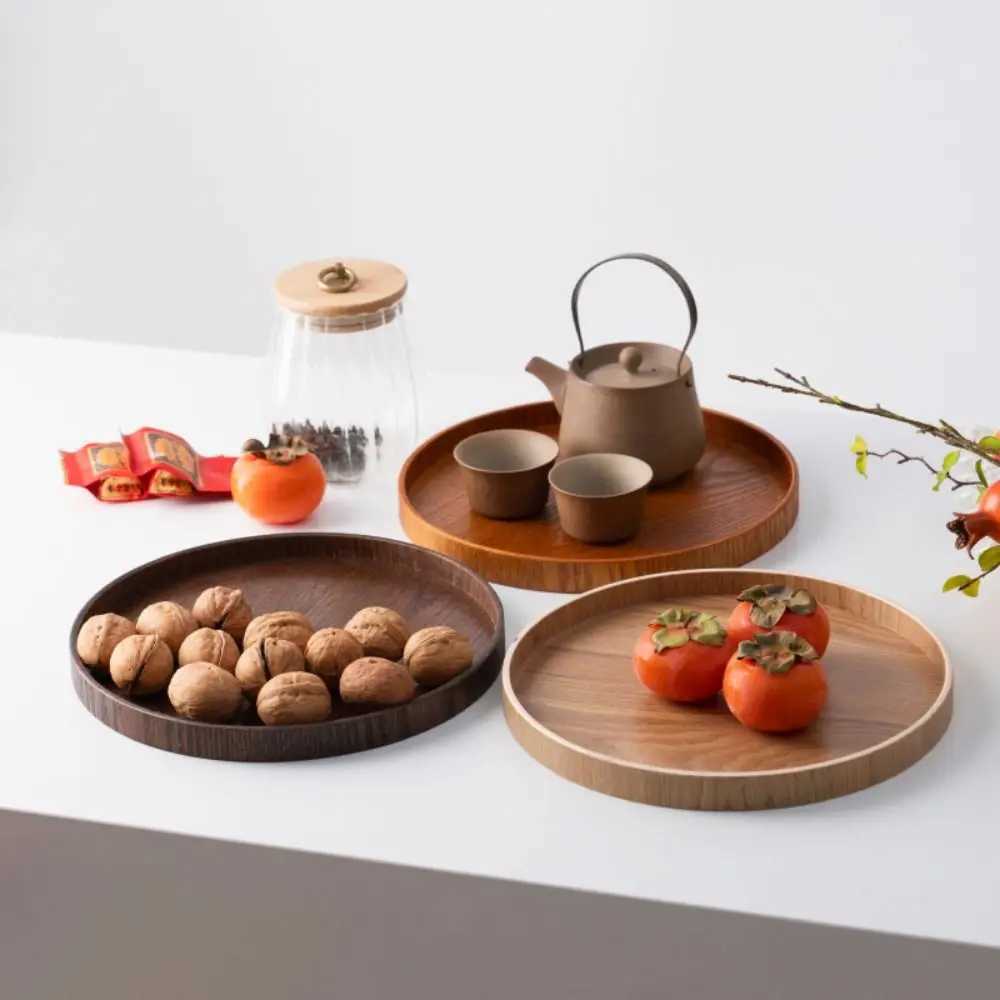 Multifunctional Round Wood Serving Tray Simple Natural Decorative Tray Handmade Storage Tray Entryway Y251129