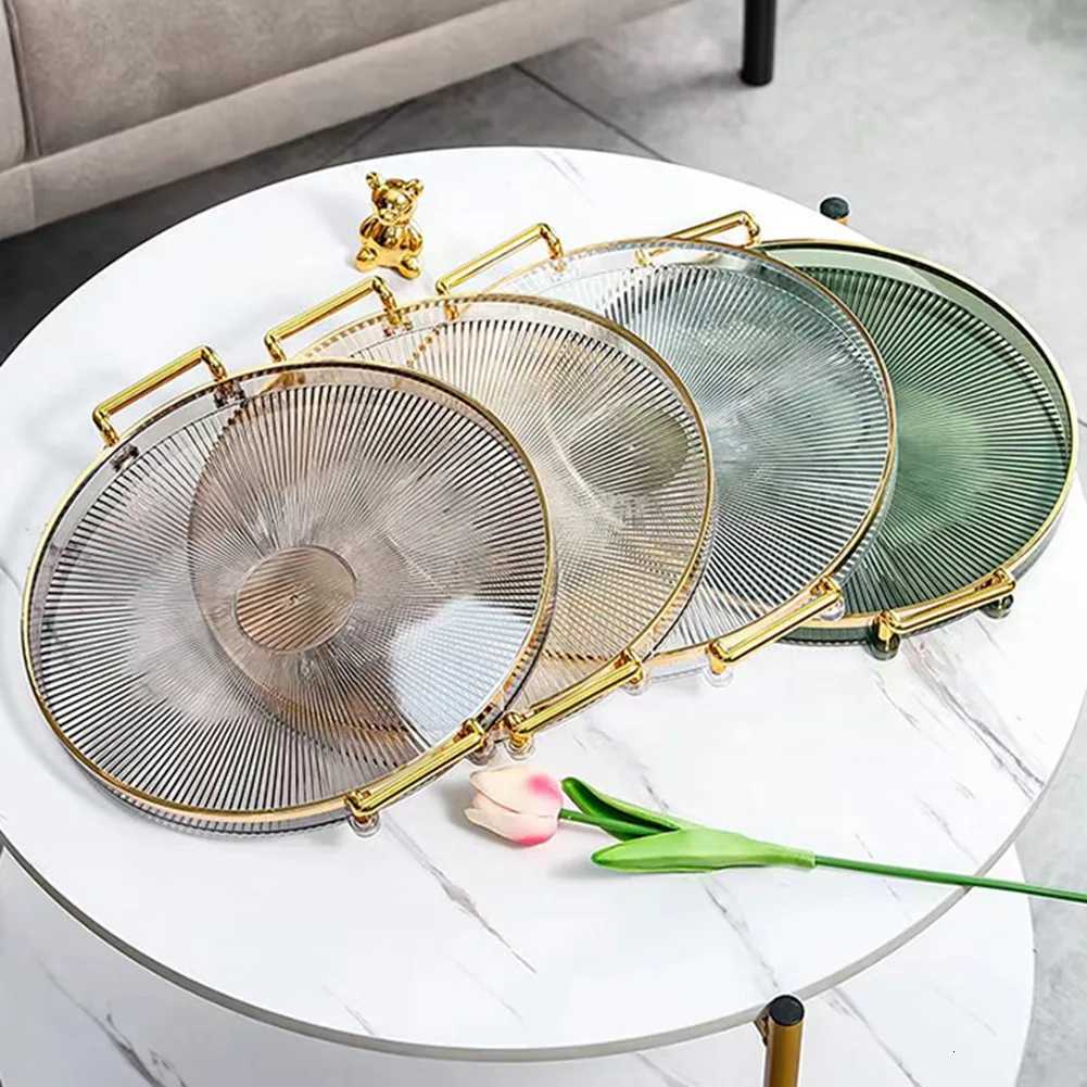 Luxury Storage Tray With Golden Handle Household Tea Dessert Fruit Storage Tray Plate Dinner Plate for Living Room Kitchen Y251129
