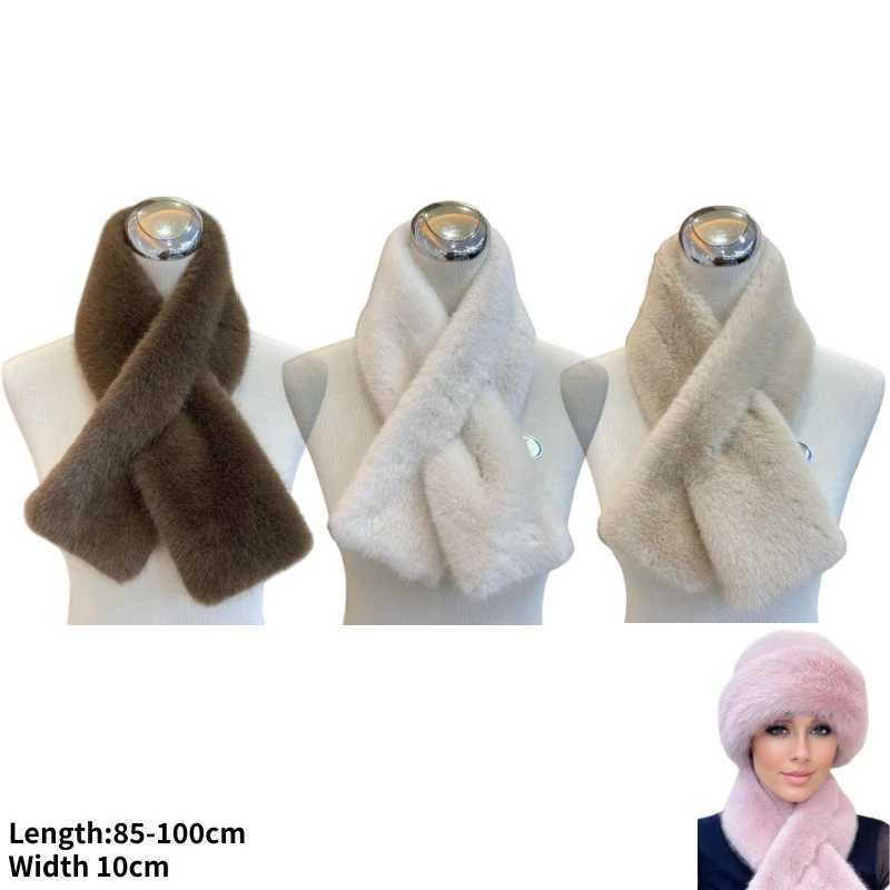 Women Winter Warm Thicken Cross Collar Scarf Imitation Faux Rabbit Fur Scarf Solid Furry Neck Warmer Cold Proof ScarvesJ251129