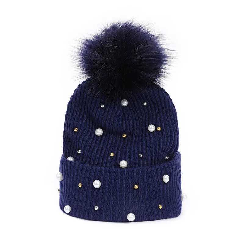 Rhinestone beading knitted beanie hat with pompom Winter Women ladies warm thickened cap Windproof riding Skullies gorrosXJ251129