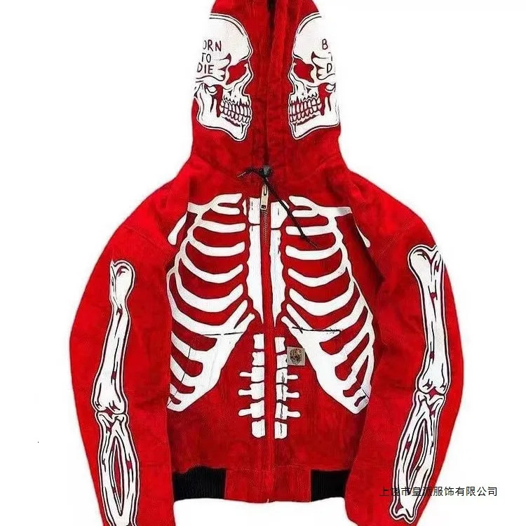 Skull Print Hooded Long Sve Sweatirt Casual Loose Fit Youthful Printed Hoodie Zipper Closure Comfortable Spring Autumn Top 251128