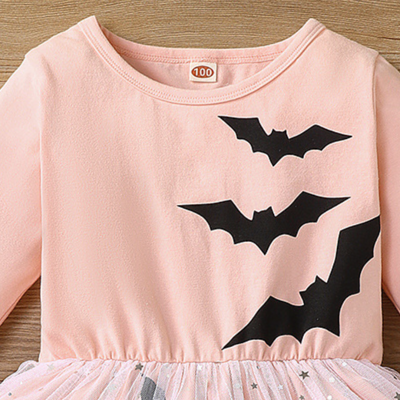 Disney Halloween long-sleeved bat wing dress with net skirt for girls princess dress for autumn party comfortable and soft for little girl to wear Fem