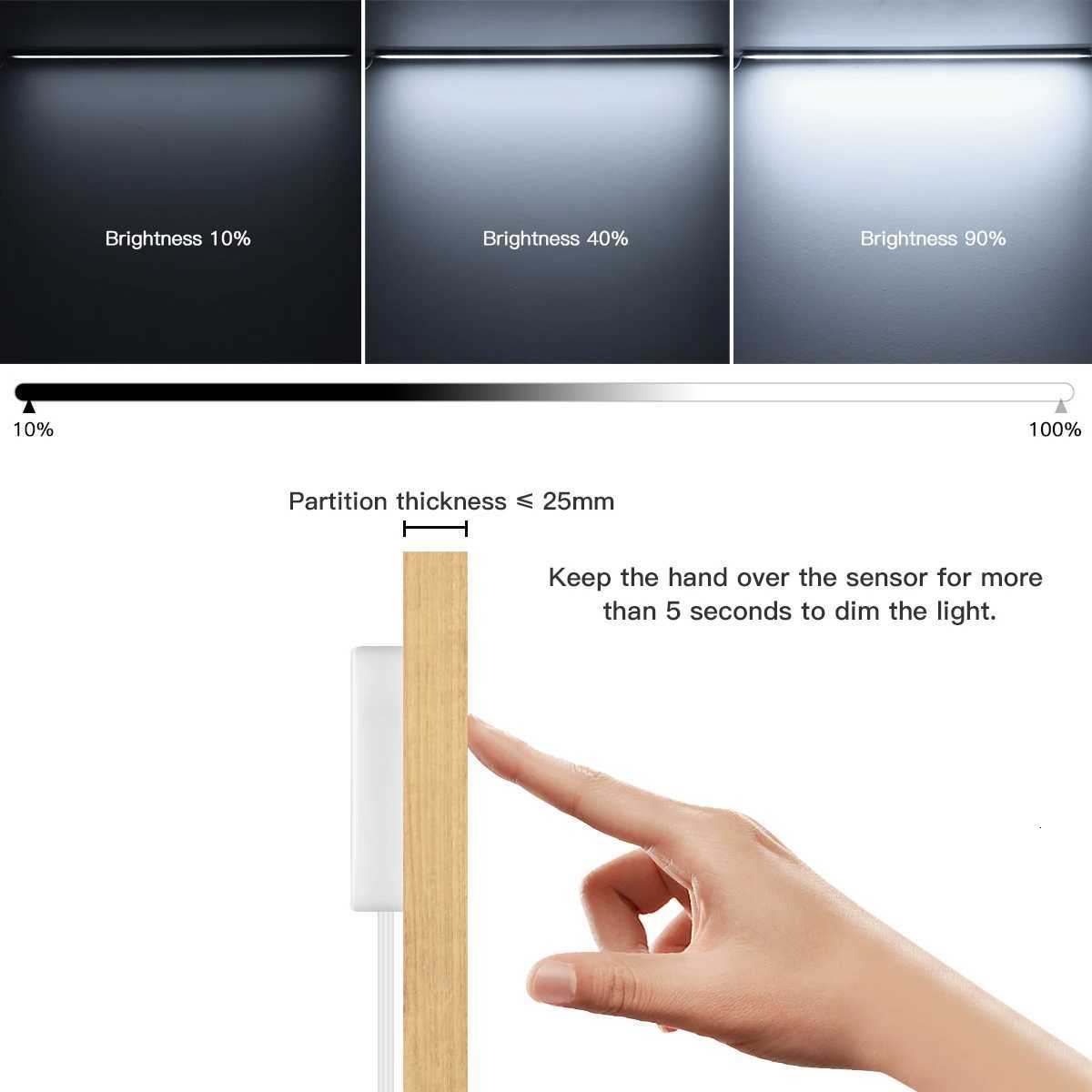Penetrable Wood Touch Sensor Dimmable LED Lights Motion Sensor Under Cabinet Kitchen Light Aluminum Bar Lamp Wardrobe Shelf Deco M251129