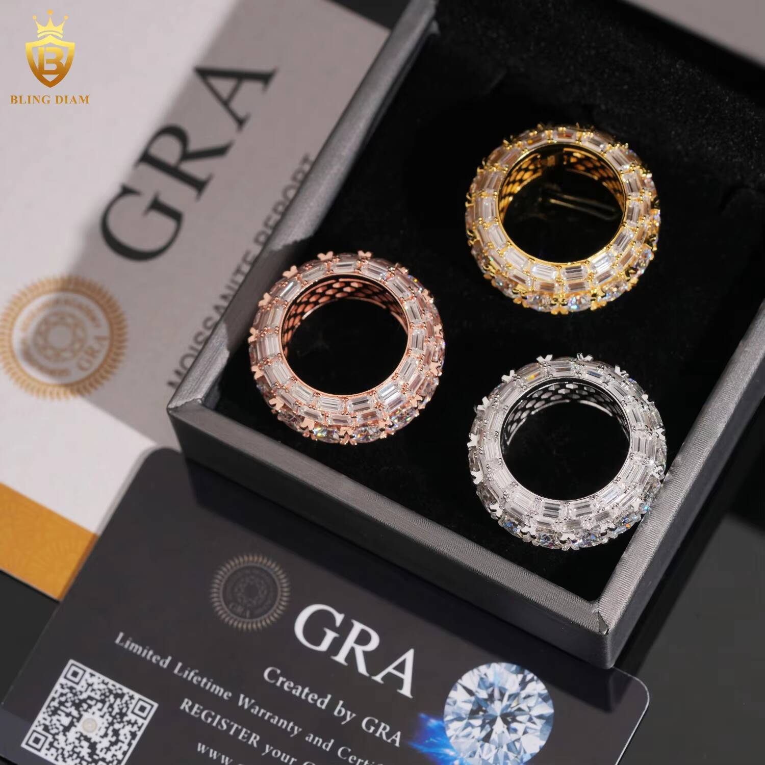 HotSale 925 Sterling Silver Moissanite Ring Men Iced Out Moissanite HipHop Style Jewelry Ring Baguette Cut Pass Diamond Test GRA