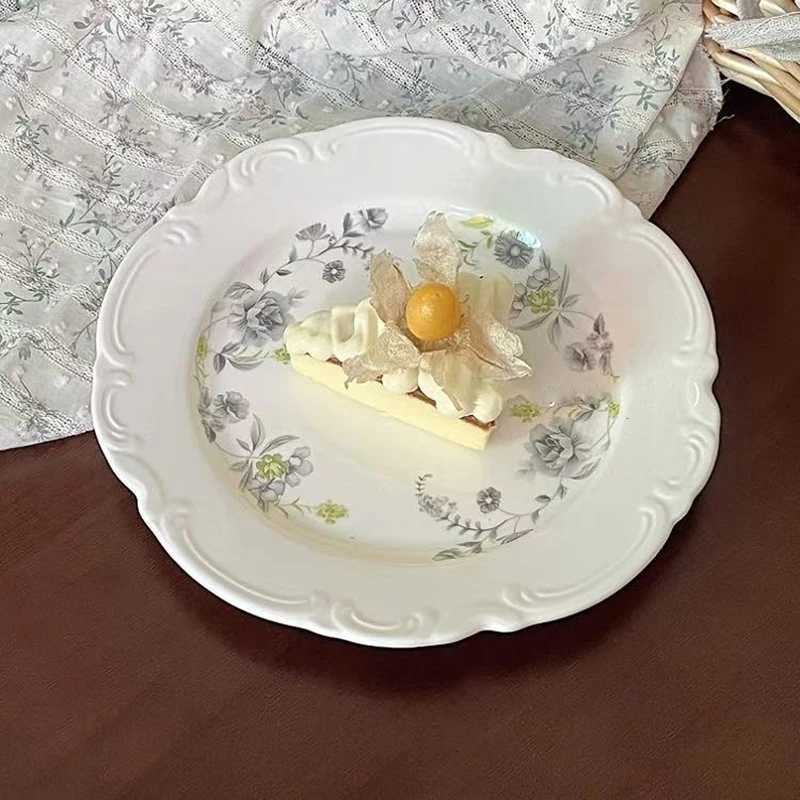 Luxury French Floral Serving Plate Vintage Ceramic Household Dishs High-end Breakfast Tray Exquisite Dessert Western Dish Plates Y251129