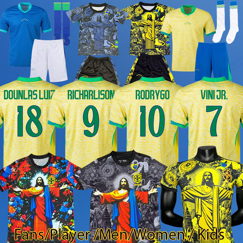 3XL 2024 Copa BRAZILS soccer jerseys Jesus special black brazils world cup 2025 football shirt women brasil maillot de foot men kids kit DOUNLAS LUIZ JESUS jersey