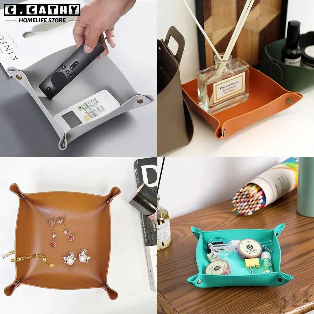1PC 25X25CM Leather Tray Foldable Table Storage Box Jewelry Key Coin Desk Top Organizer Entryway Nightstand Home Decoration Y251129