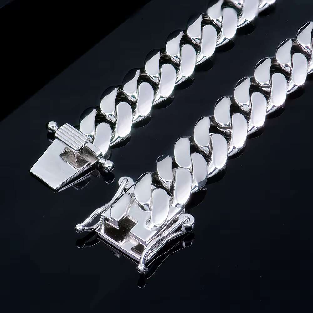 Mens Miami Hip Hop Fashion Jewelry Gold Plated Sterling Sier 14mm 18mm Plain Cuban Chain Necklace Link Bracelets